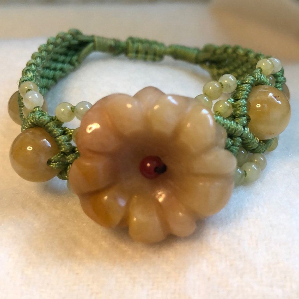 Crocheted 🧶 Bracelet with Jade Beads